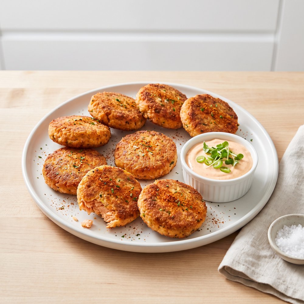 Low-Carb Air-Fried Salmon Patties with Sriracha Mayo