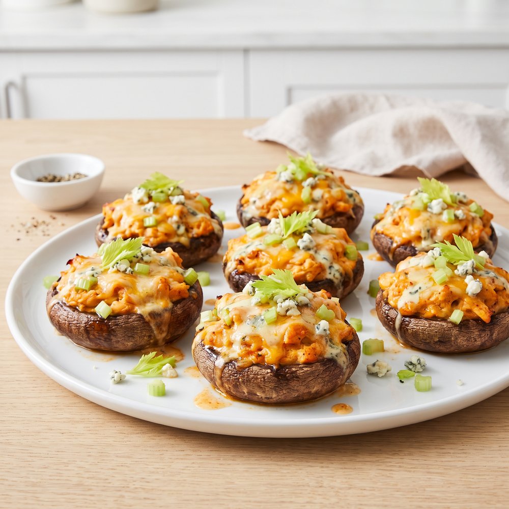 Low-Carb Buffalo Chicken–Stuffed Mushrooms