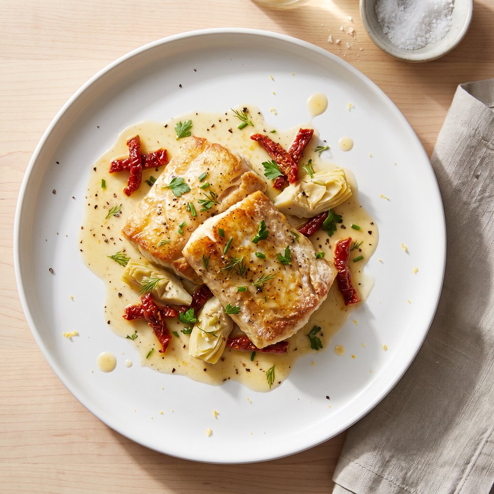 Mahi Mahi with Artichokes and Sun-Dried Tomatoes