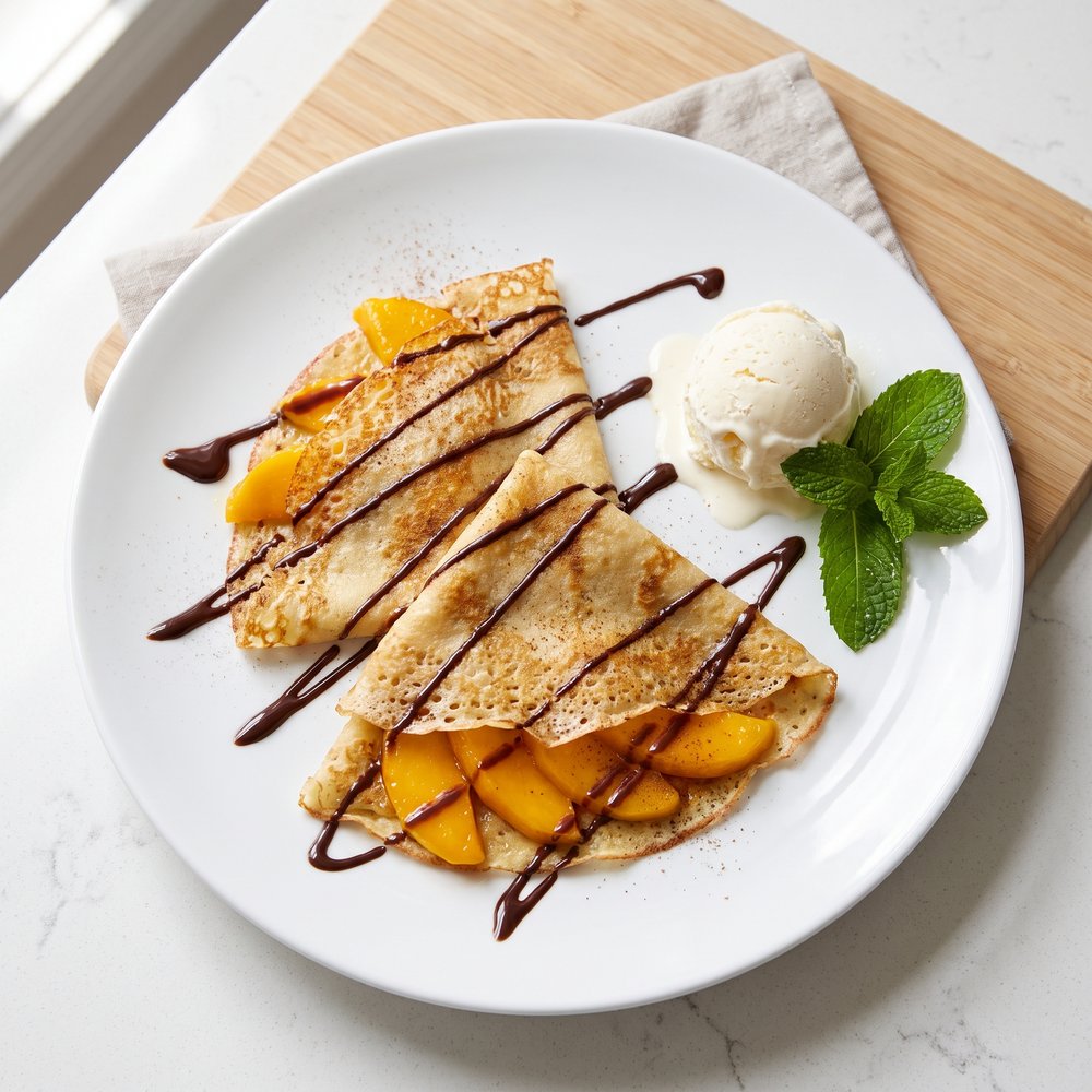 Mango Crêpes with Ice Cream