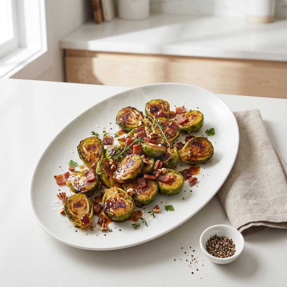 Maple Roasted Brussels Sprouts with Bacon