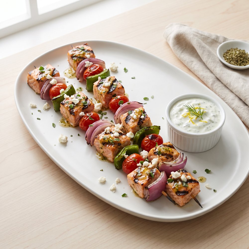 Mediterranean Salmon Skewers on the Grill