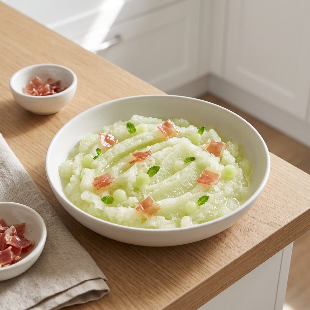 Melon Granita with Candied Prosciutto