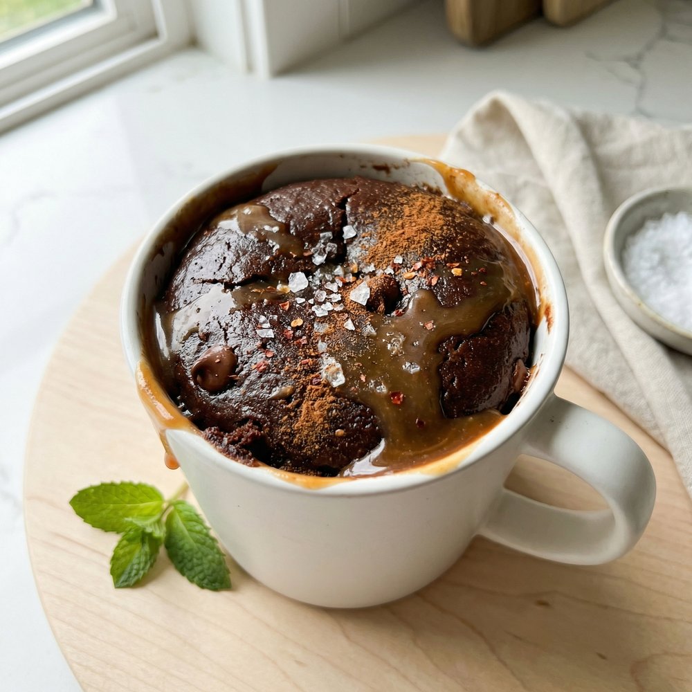 Spiced Mexican Chocolate Mug Cake with Salted Caramel