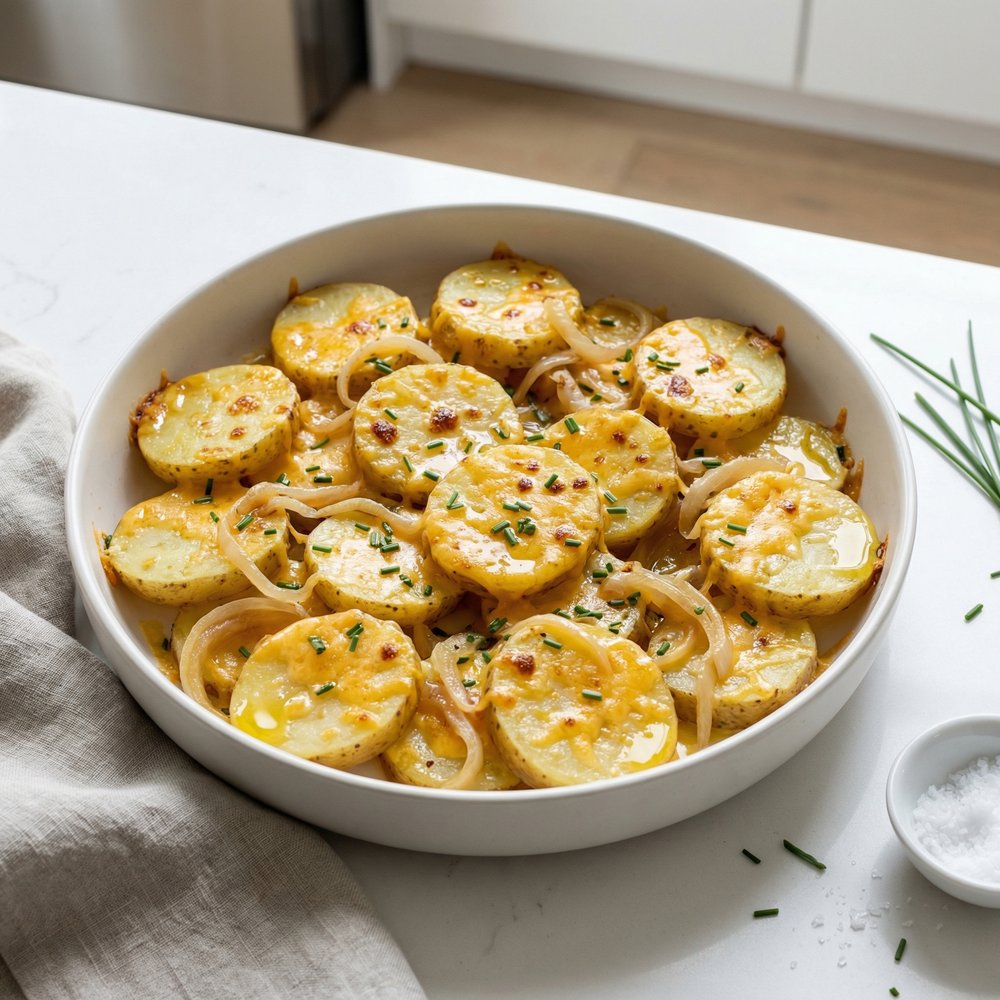 Microwave Cheddar Potato Bake