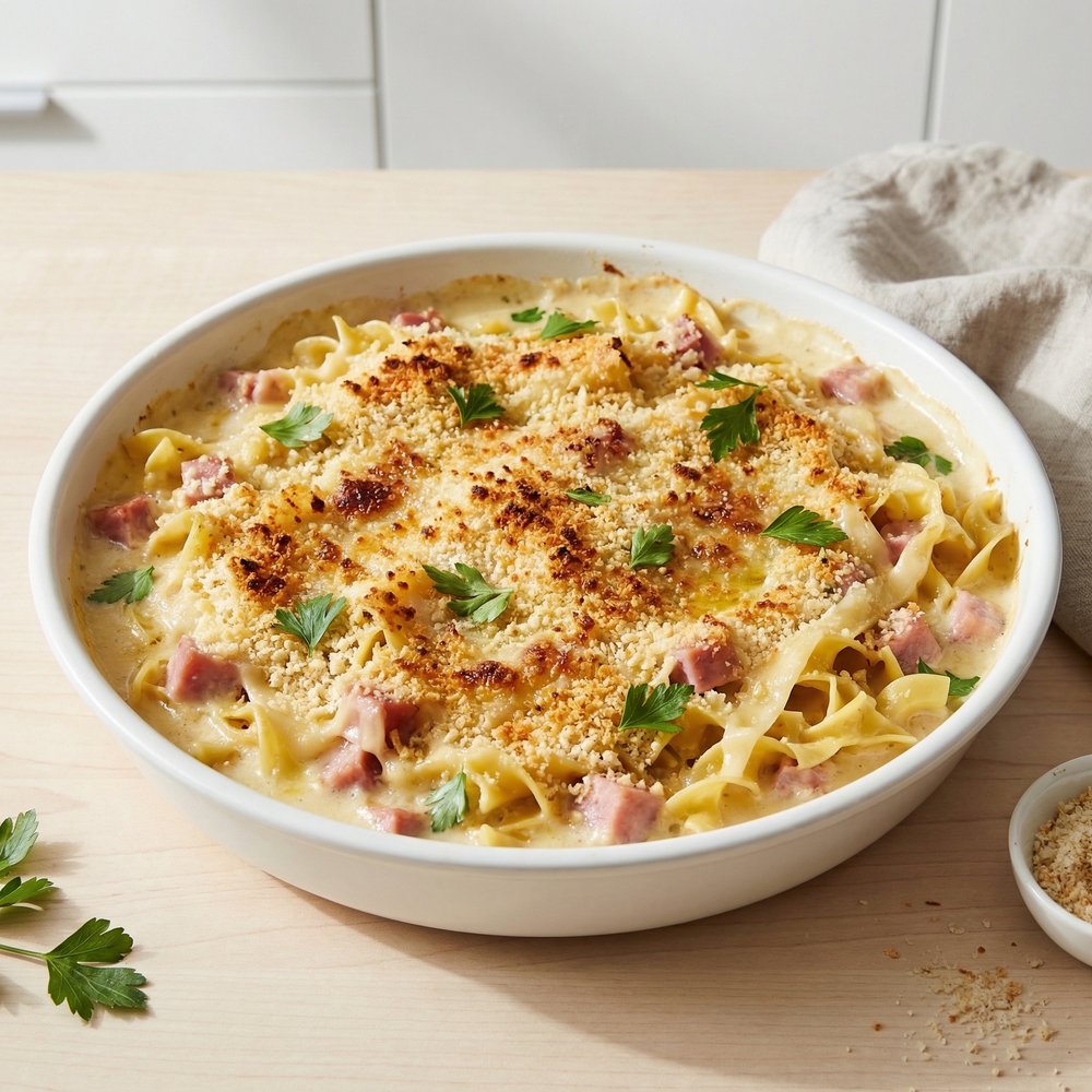 Speedy Microwave Cordon Bleu Noodle Bake