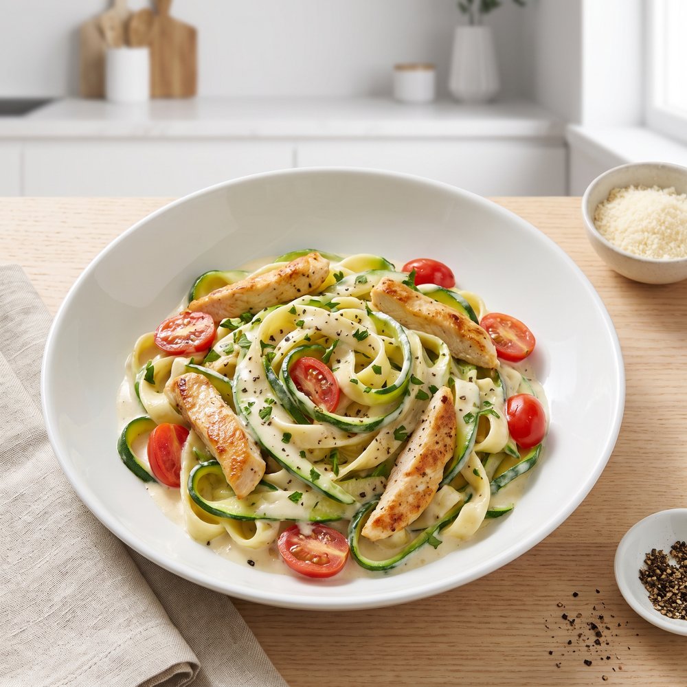 Mike's Epic Zoodle Fettuccine Alfredo with Chicken