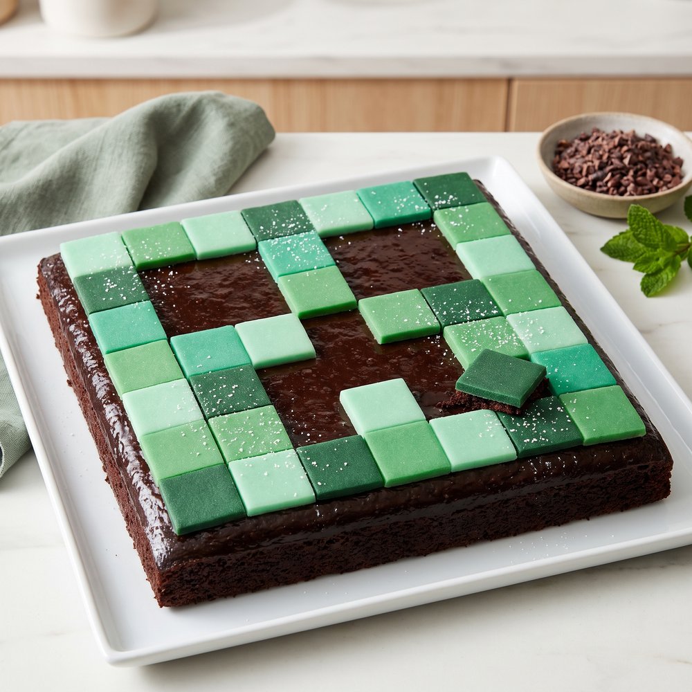 Minecraft Creeper-Themed Chocolate Cake