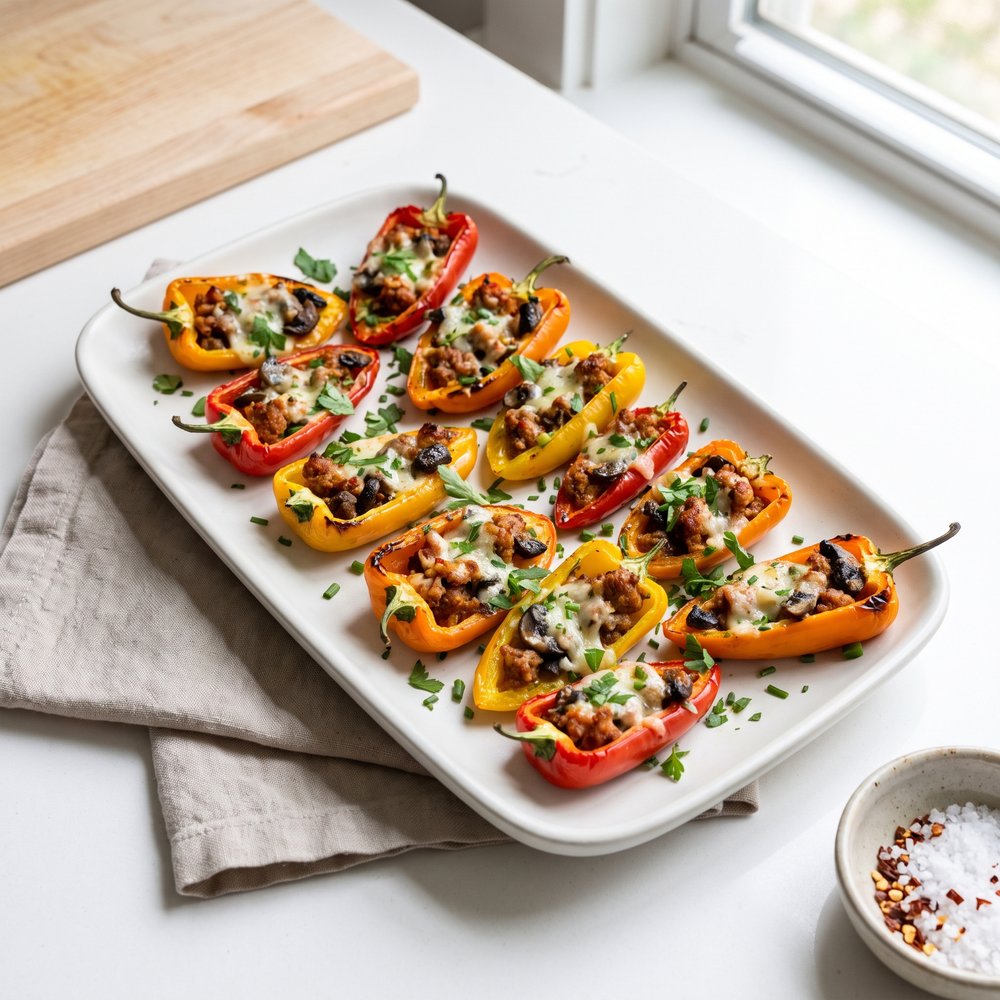 Mini Peppers Filled with Spicy Sausage and Herb Cheese