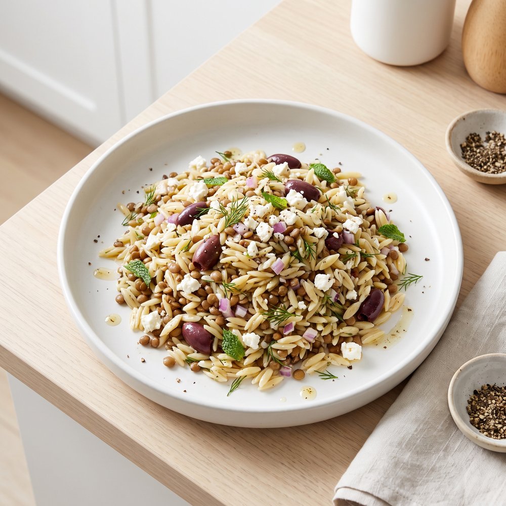 Minty Orzo Lentil and Feta Salad
