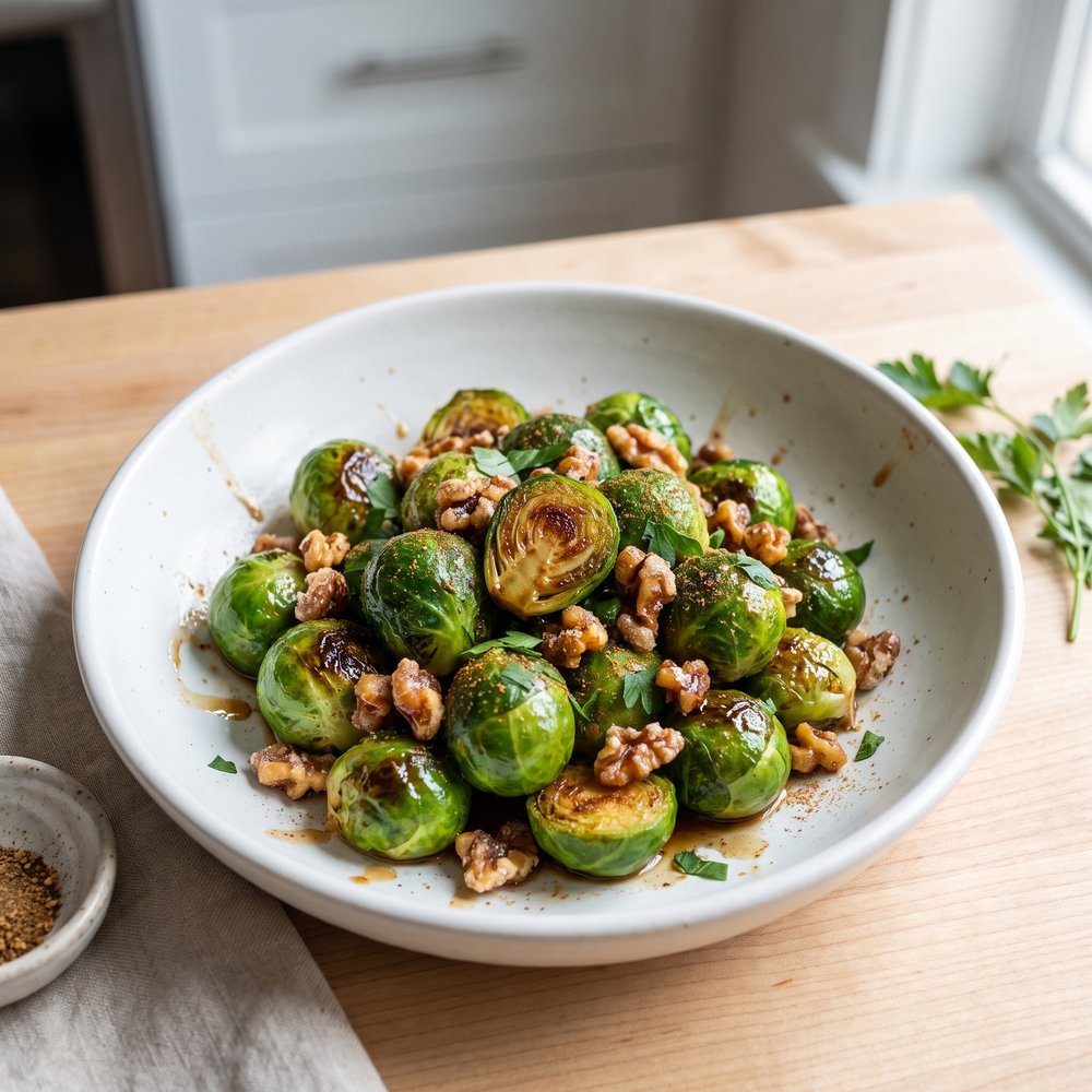 Mom’s Glazed Brussels Sprouts with Walnuts