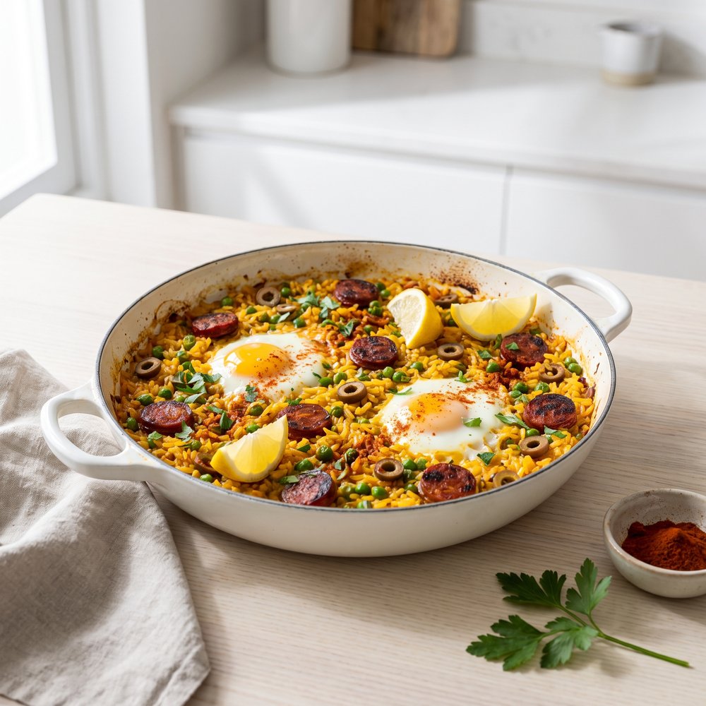 Morning Paella with Chorizo and Eggs