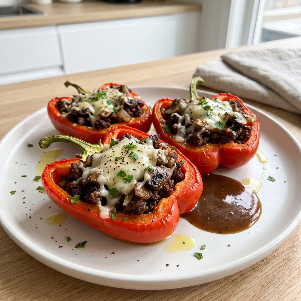 Mushroom-Beef Stuffed Red Peppers