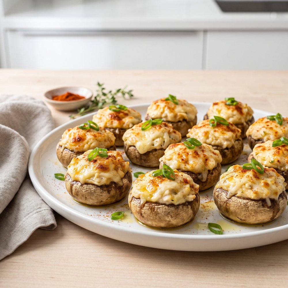 Mushroom Caps Filled with Crab