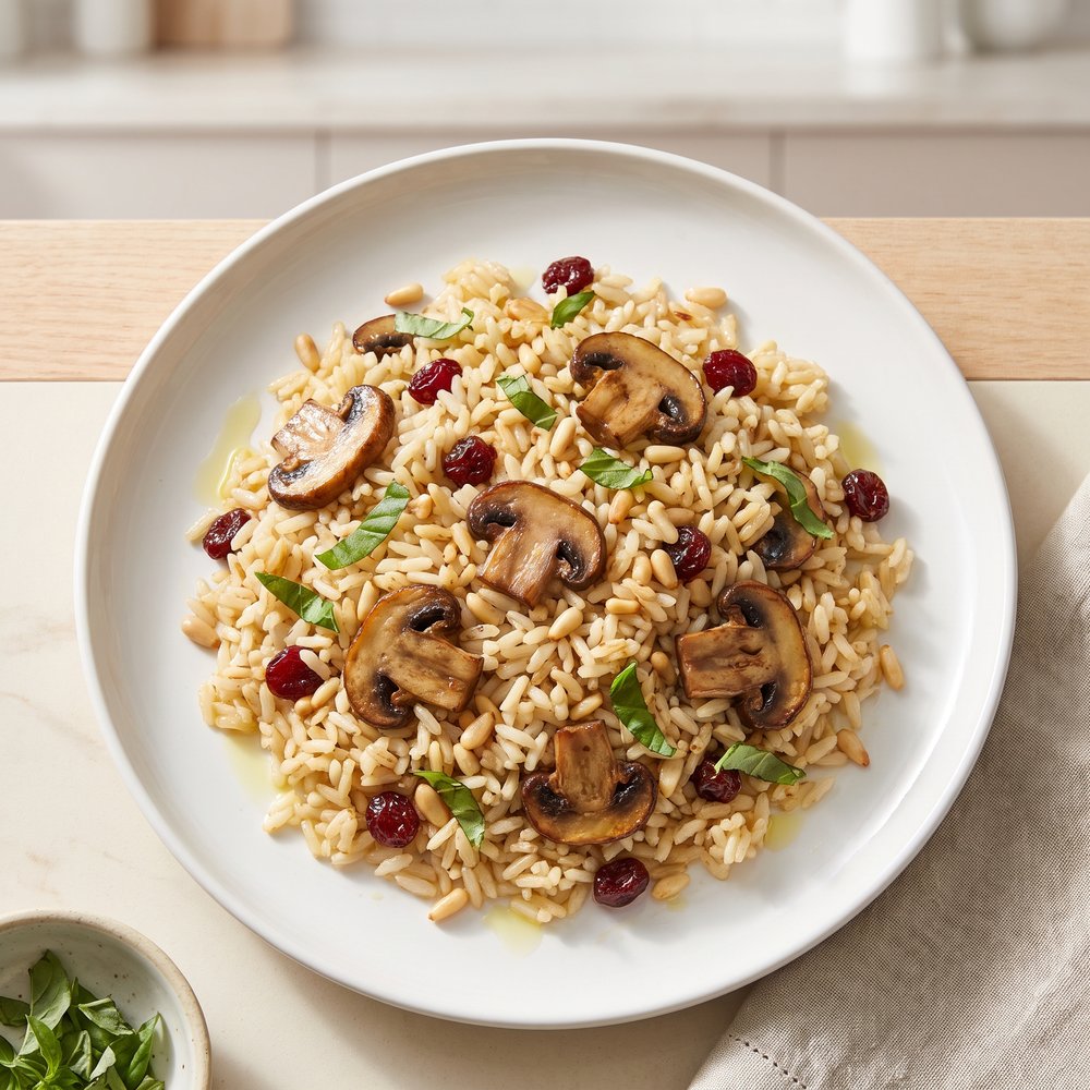 Mushroom Rice Pilaf with Pine Nuts and Cherries