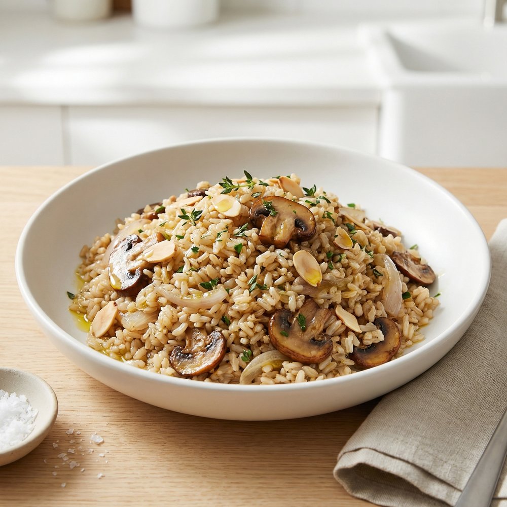 Leftover Brown Rice and Mushroom Pilaf