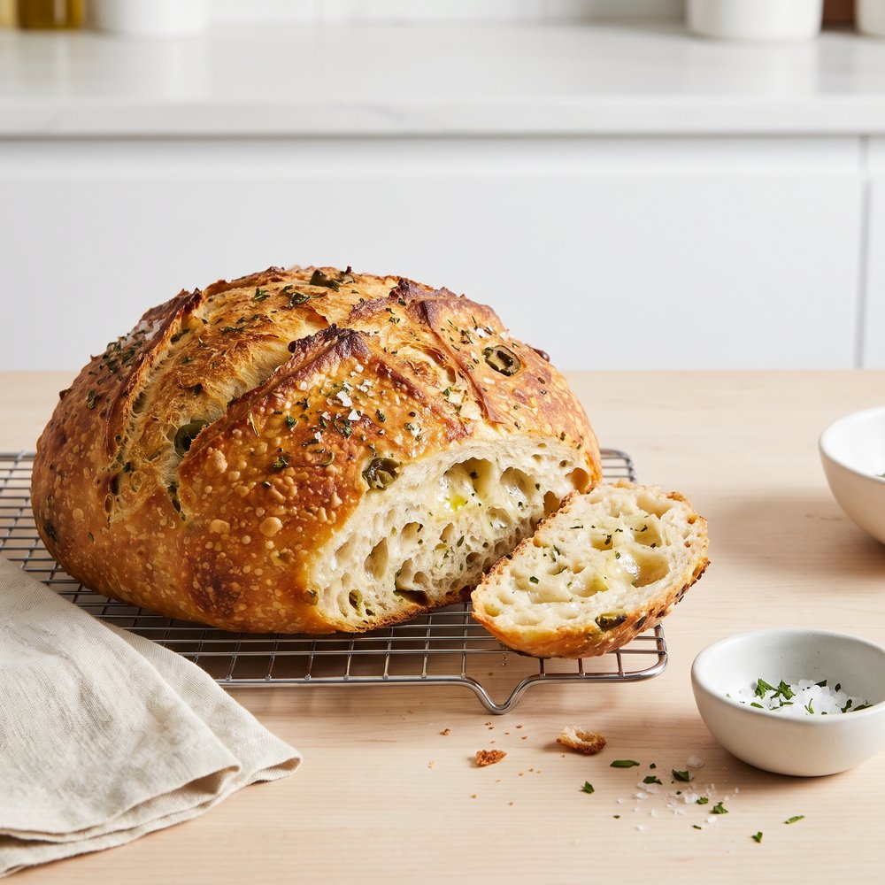 No-Knead Skillet Olive Bread
