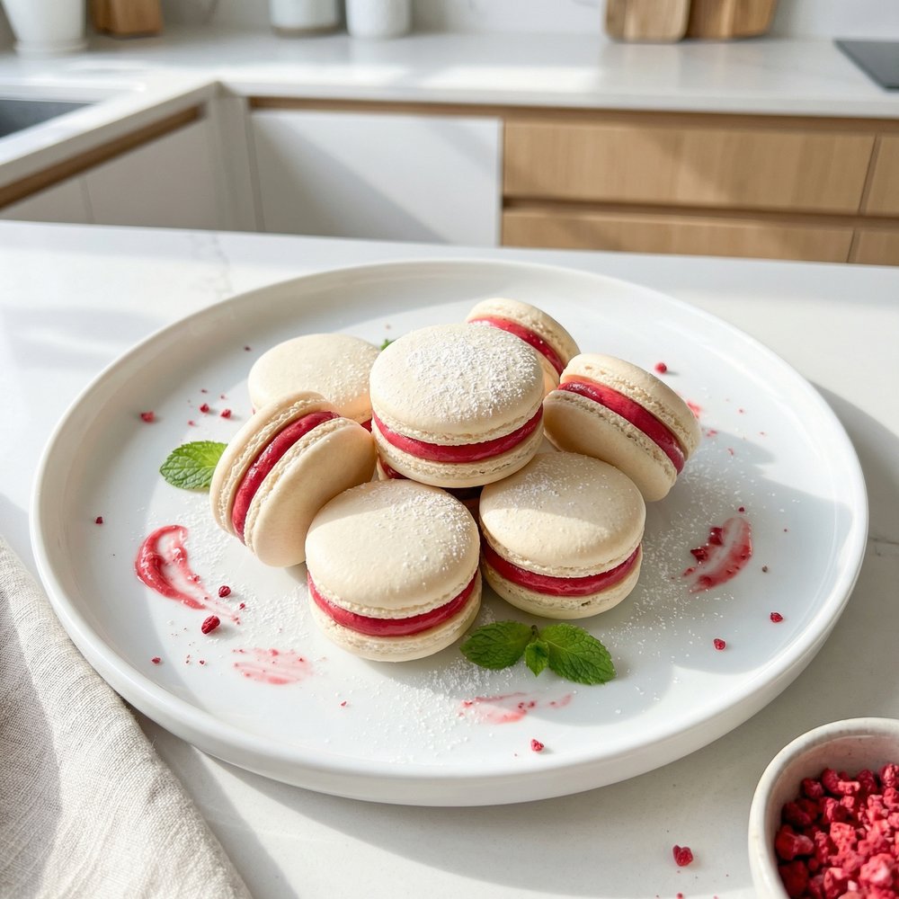 Coconut Macarons (Nut-Free) with Raspberry Buttercream