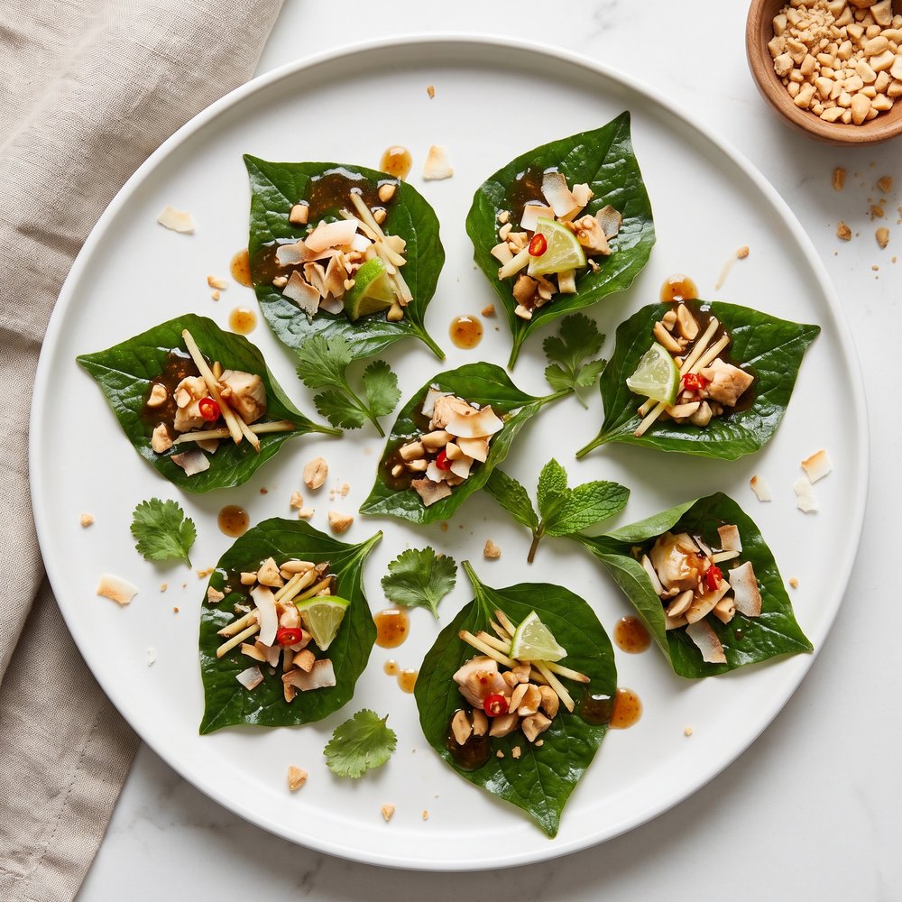 One-Bite Thai "Flavor Bomb" Salad Wraps (Miang Kham)