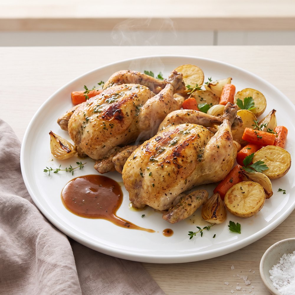 One-Pan Cornish Hen Thanksgiving Supper