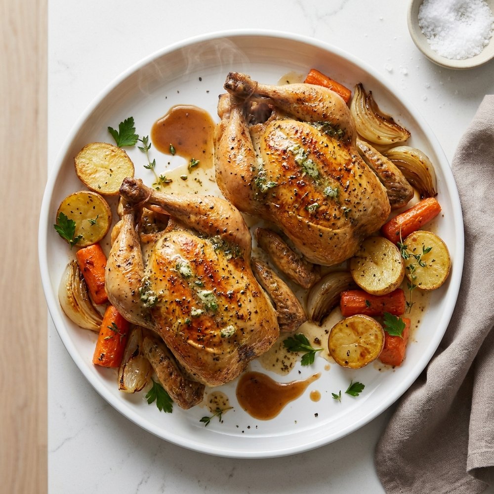 One-Pan Cornish Hen Thanksgiving Supper