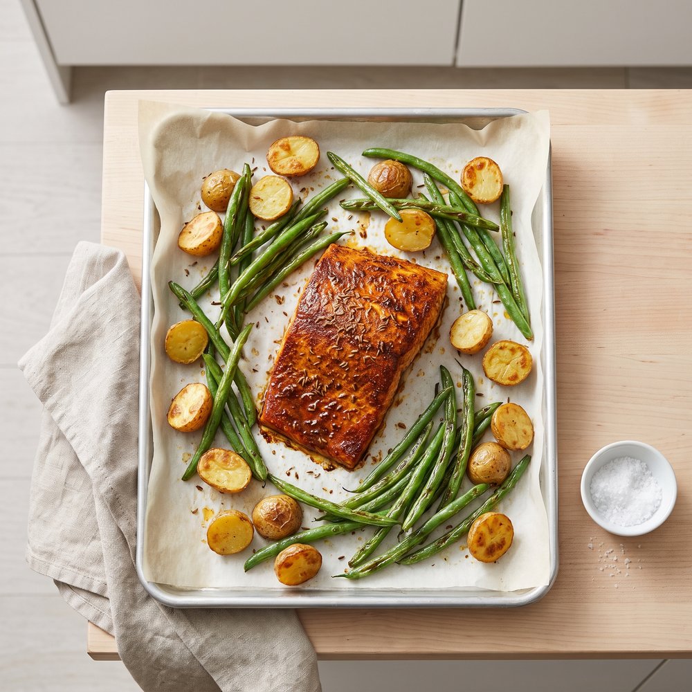 One-Pan Salmon with Potatoes and Green Beans