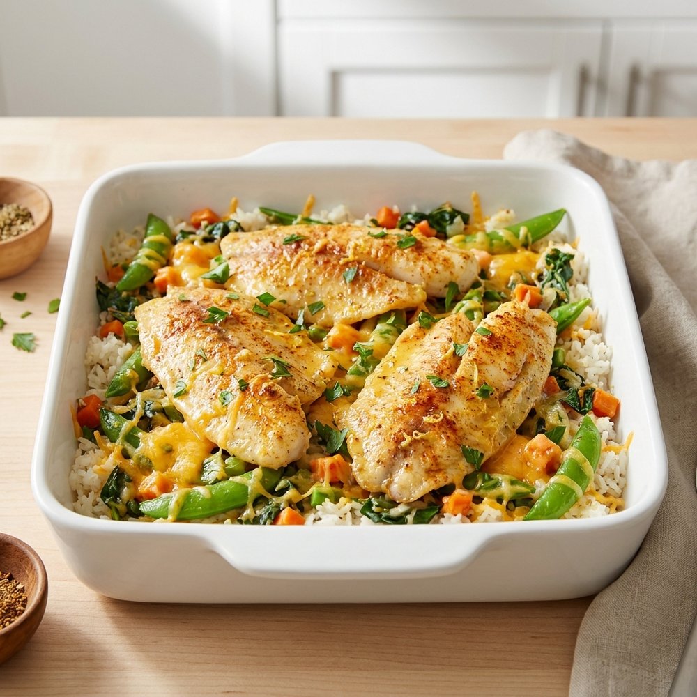One-Pan Tilapia and Rice Bake