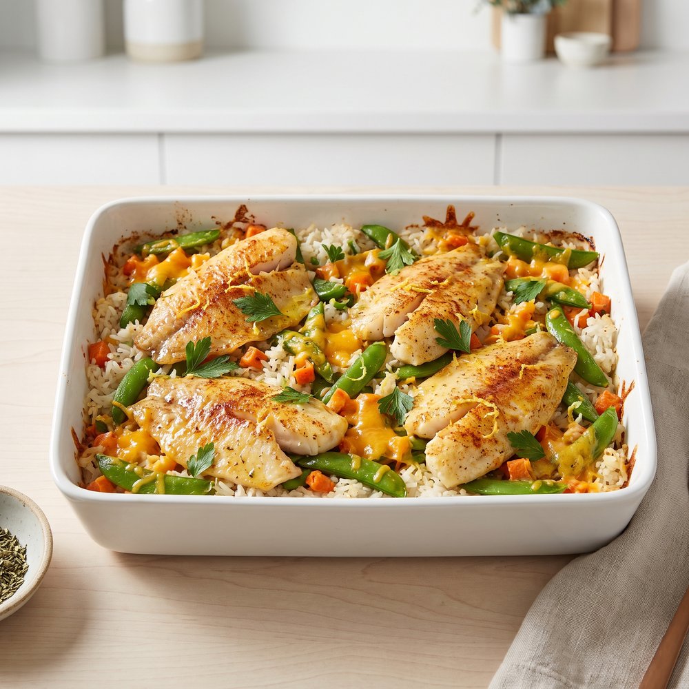 One-Pan Tilapia and Rice Bake