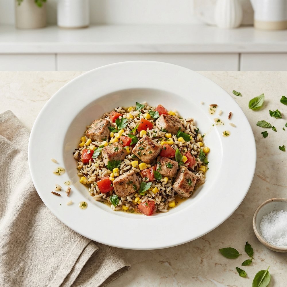 Skillet Pork Chops with Wild Rice and Corn