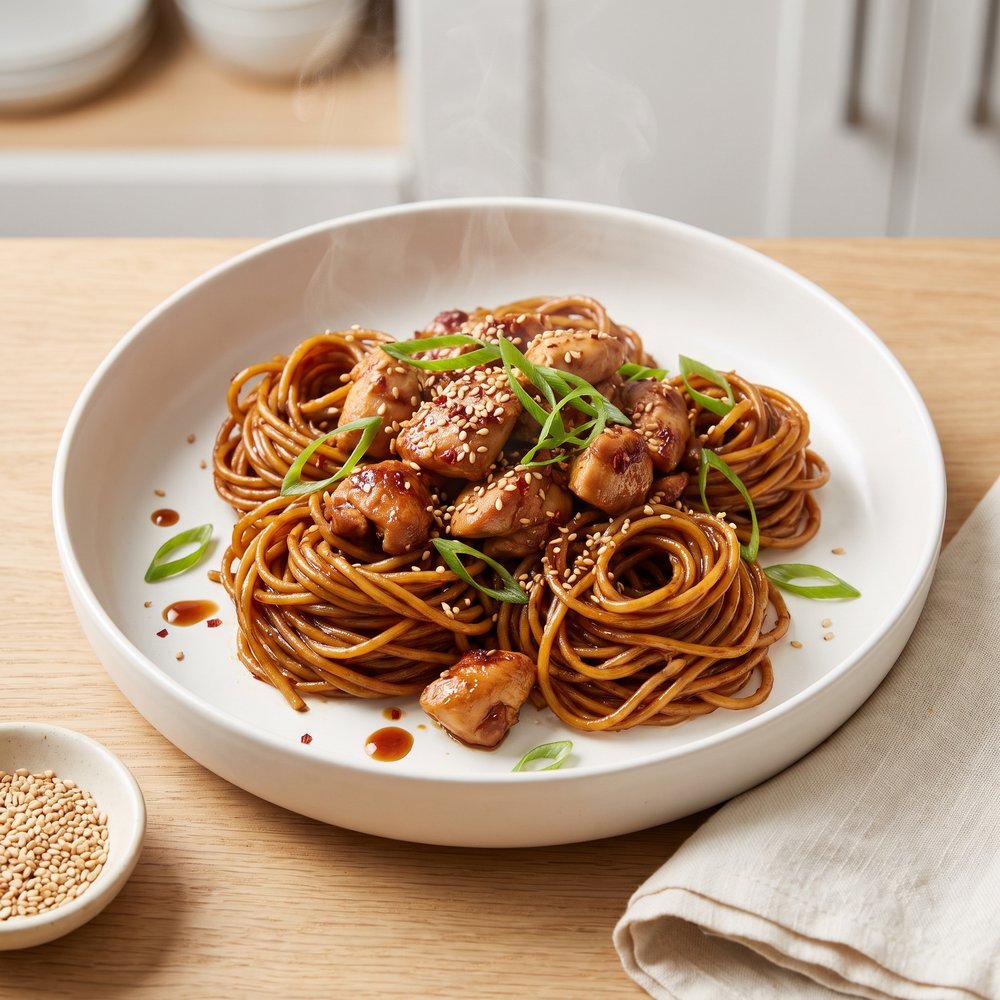 One Pan Spicy Soy Noodles with Chicken