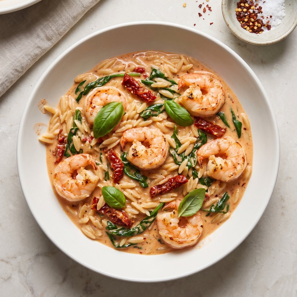 One Pot Tuscan Shrimp and Orzo