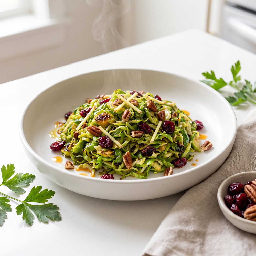 Orange-Ginger Brussels Sprouts with Pecans and Cranberries