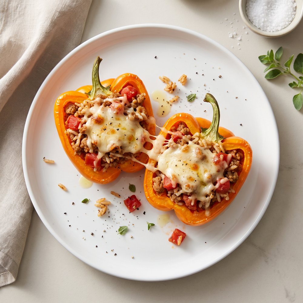 Orange Bell Peppers Stuffed with Turkey and Gouda