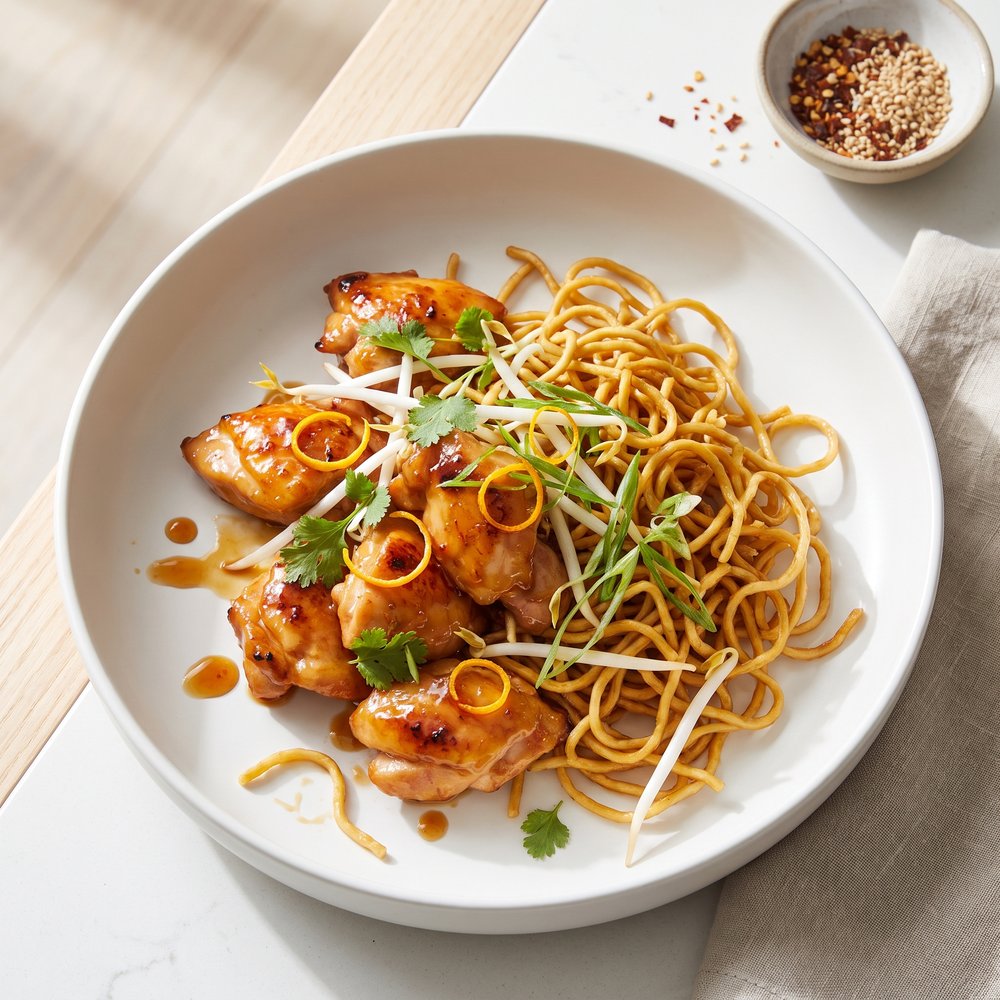 Orange Chicken Stir-Fry with Crispy Chow Mein