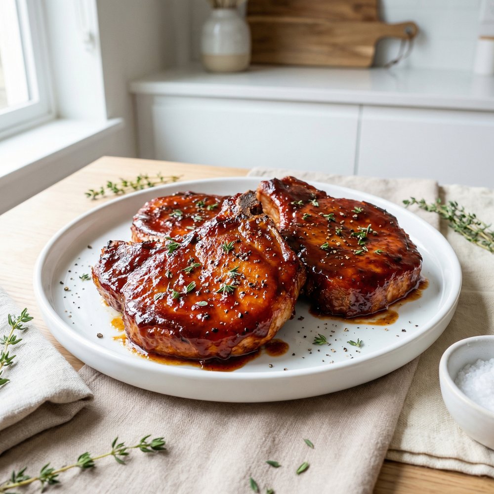 Beer-Braised Pork Chops with Sweet-Tangy Glaze
