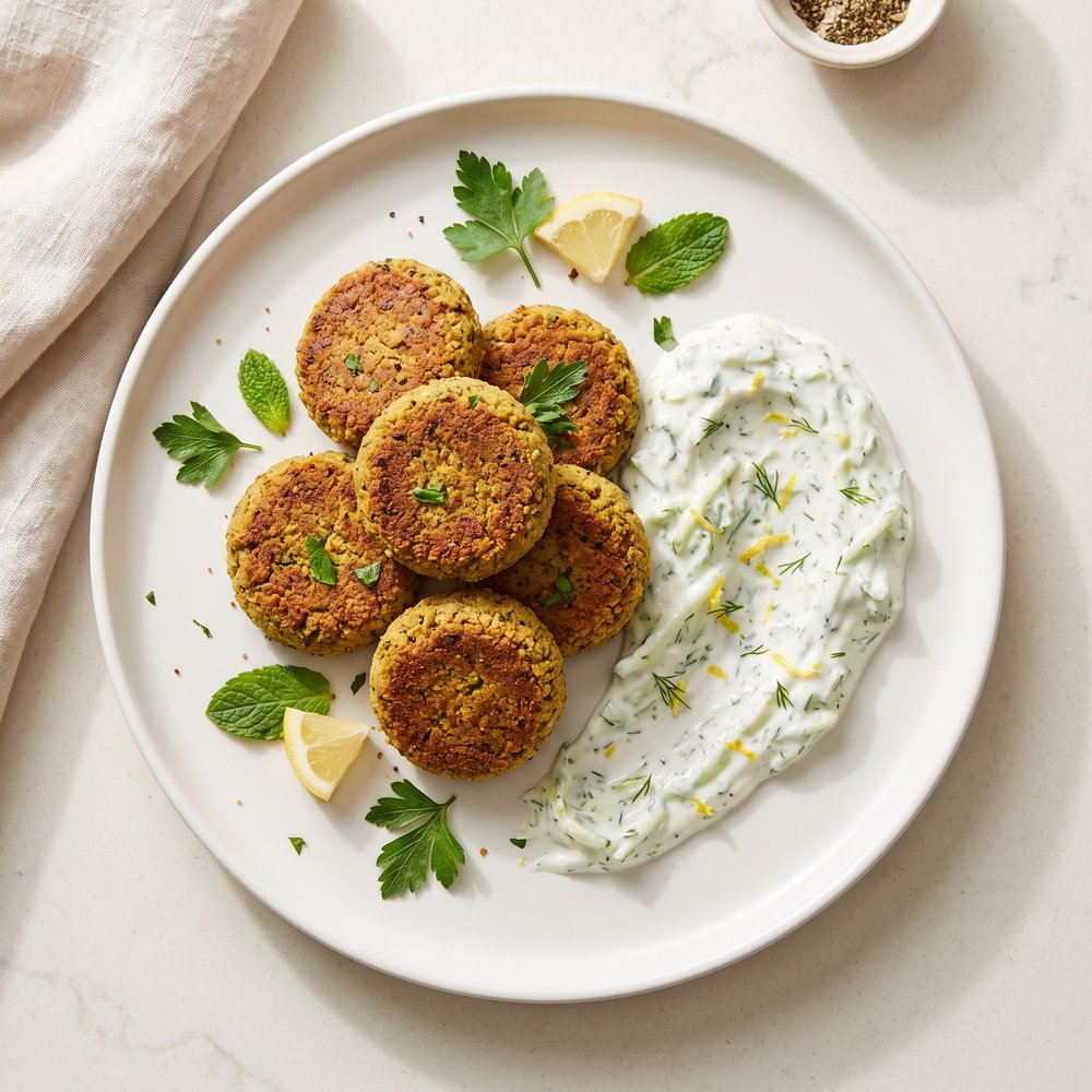 Oven-Baked Spicy Falafel with Cool Tzatziki