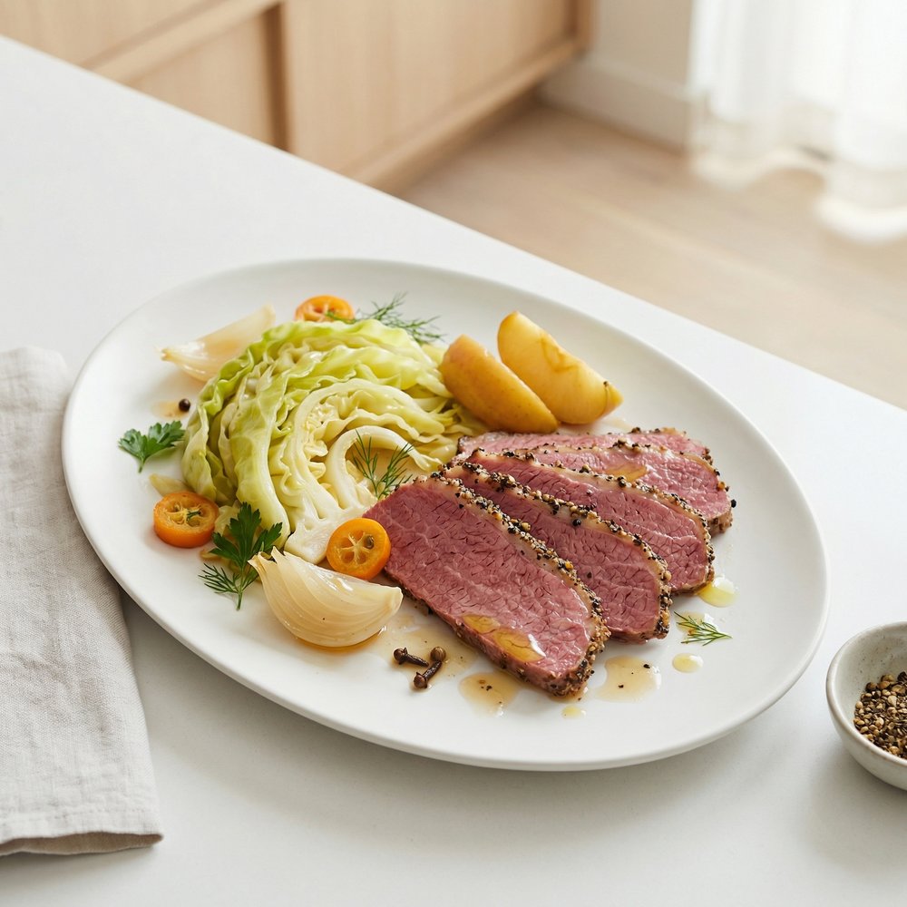 Braised Corned Beef with Cabbage and Apples