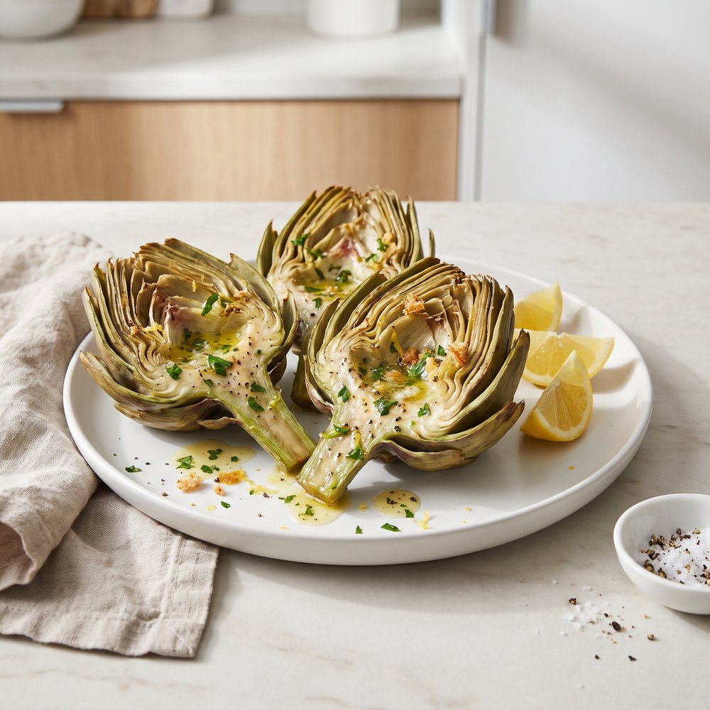 Oven-Roasted Artichokes with Garlic Herb Butter