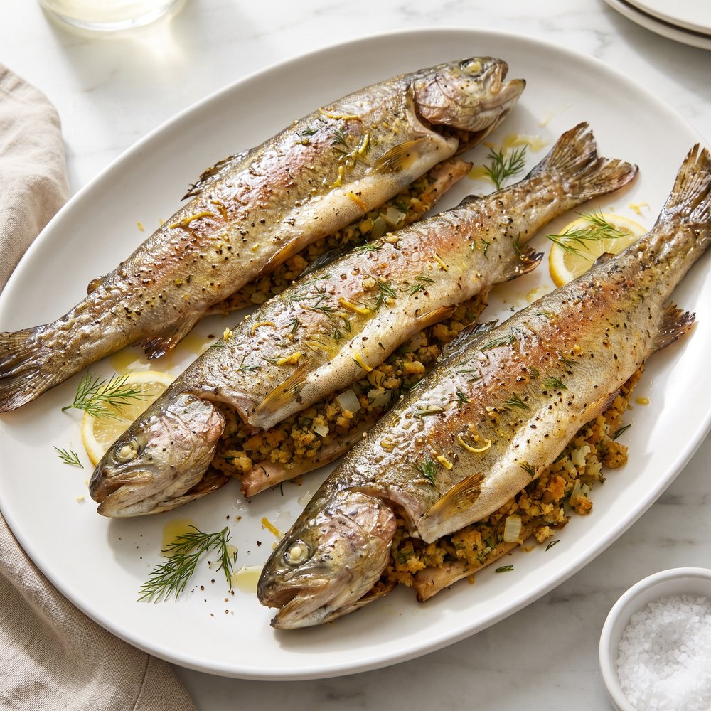 Oven Roasted Trout with Lemon Dill Stuffing