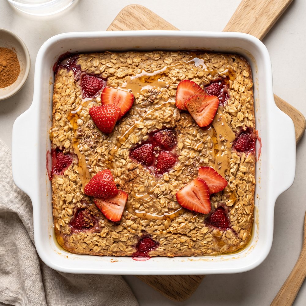 PB&J-Inspired Strawberry Peanut Butter Baked Oatmeal