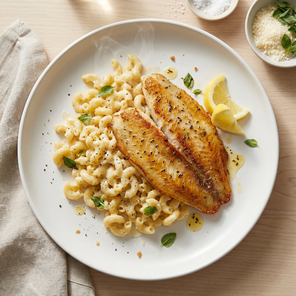 Skillet Lemon Tilapia with Parmesan Macaroni
