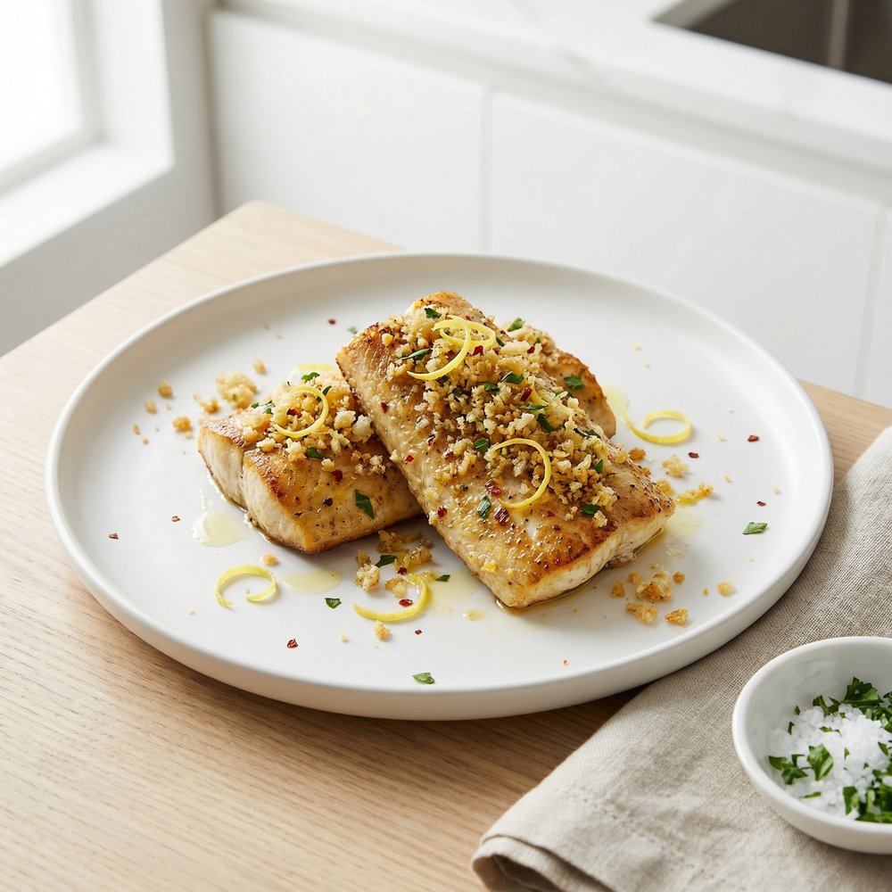 Skillet Mahi Mahi with Lemon-Garlic Gremolata Crumbs