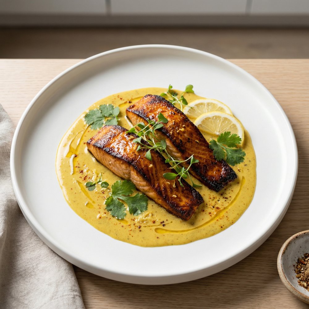 Skillet Salmon with Curry-Lemon Cream