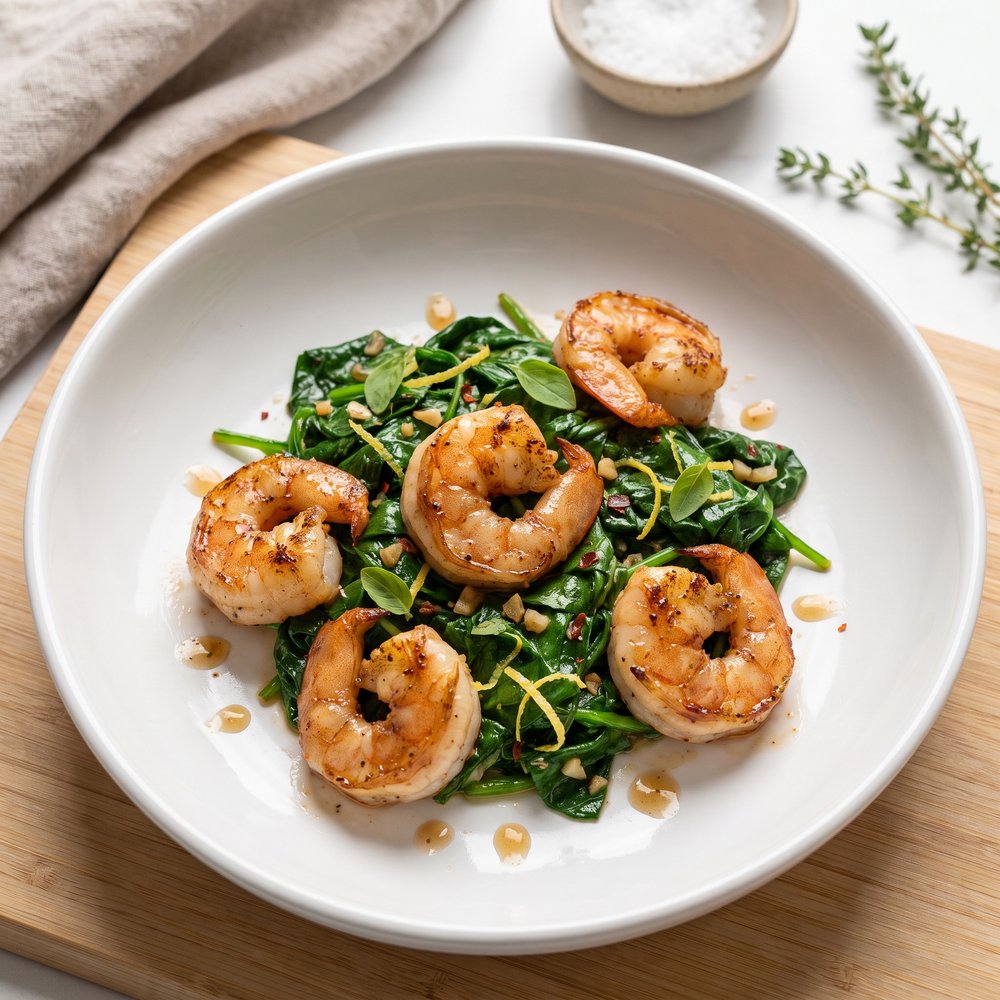 Pan-Seared Shrimp with Baby Spinach