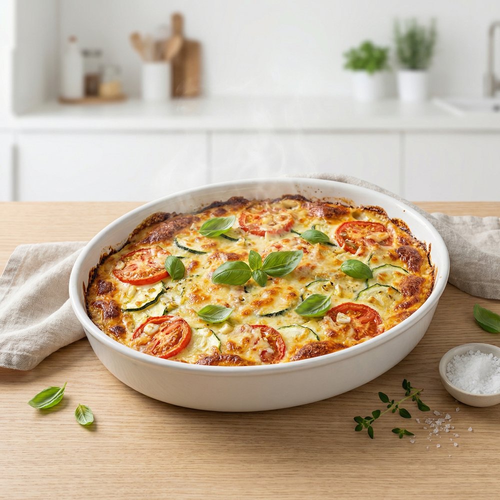 Baked Zucchini and Tomato Gratin with Mozzarella