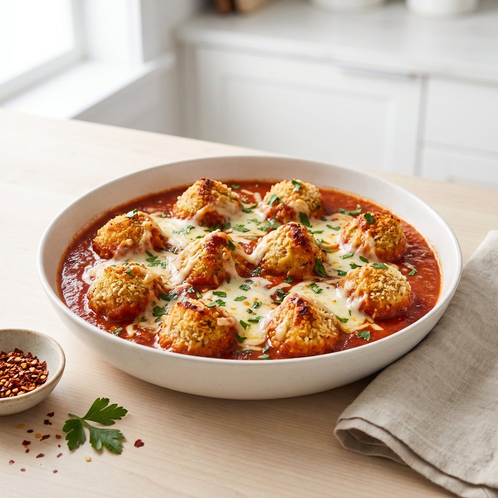 Parmesan-Crusted Chicken Meatballs with Marinara