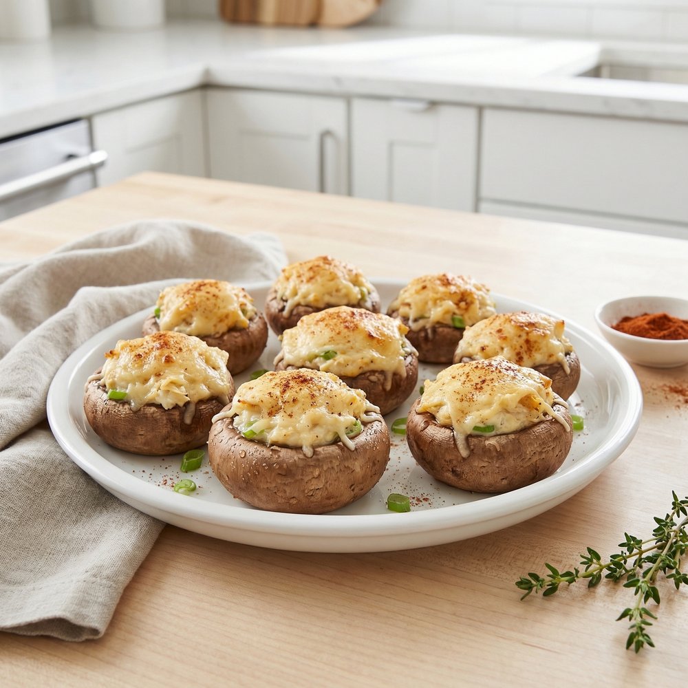 Mushroom Caps Filled with Crab