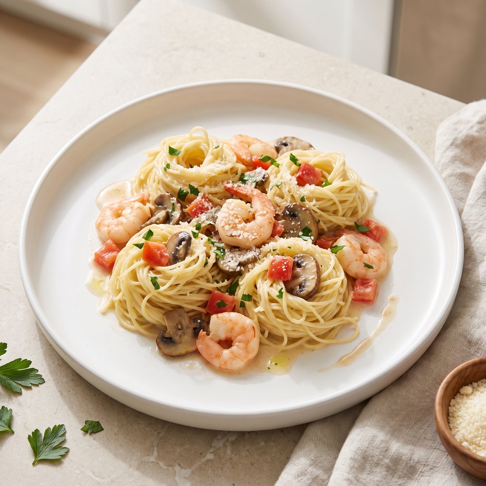 Pasta with Champagne Cream Shrimp