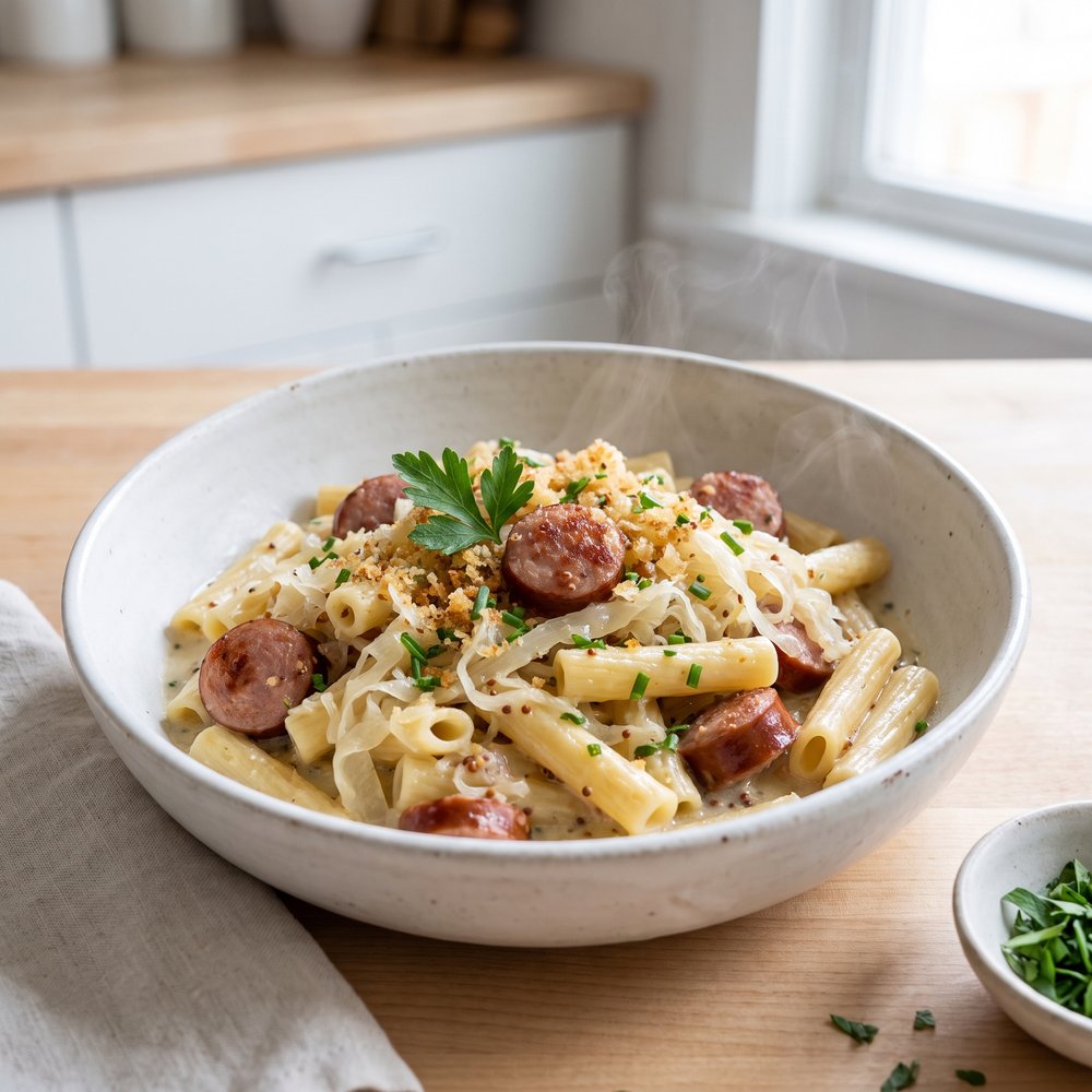 Pasta with Kielbasa and Sauerkraut