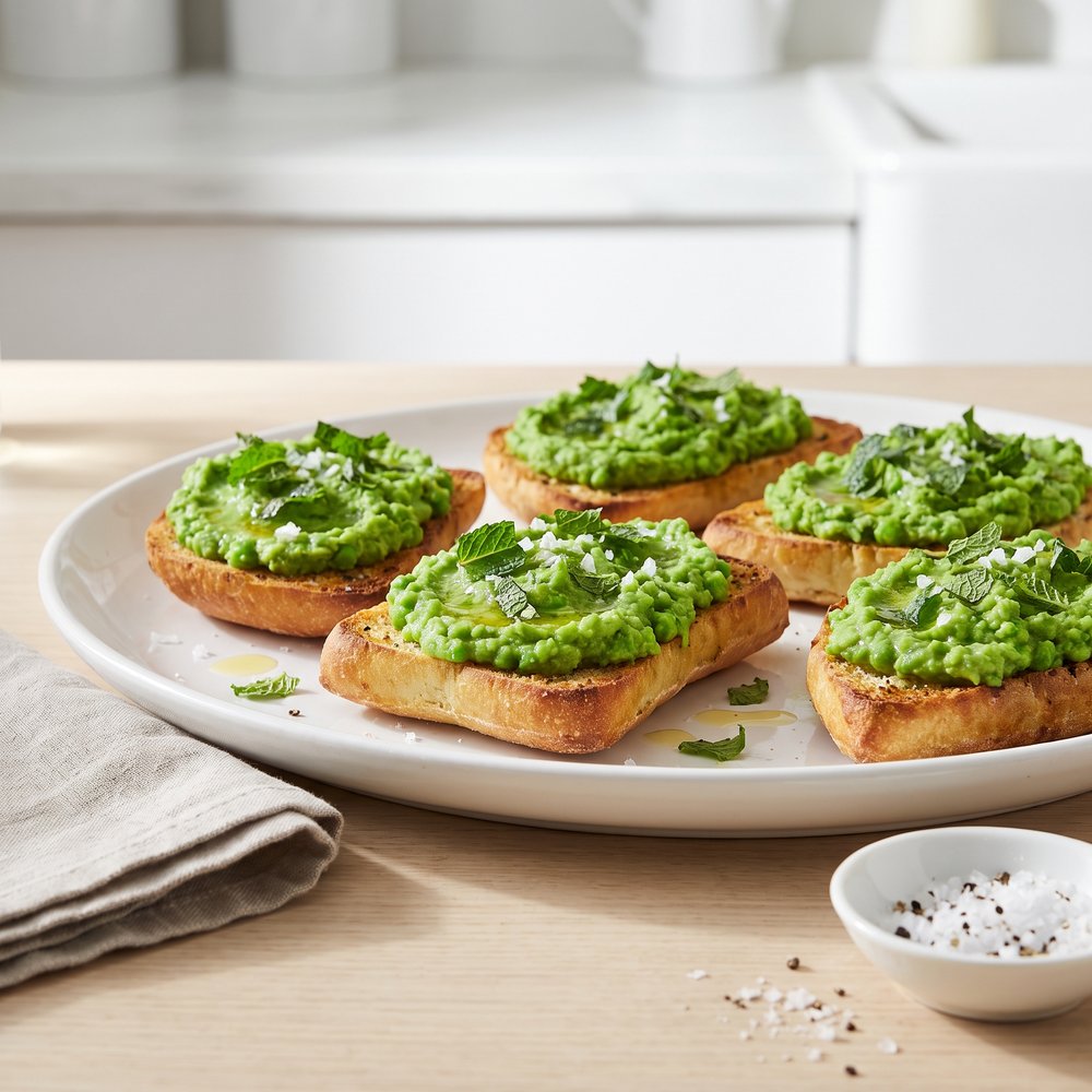 Pea and Mint Bruschetta on Ciabatta
